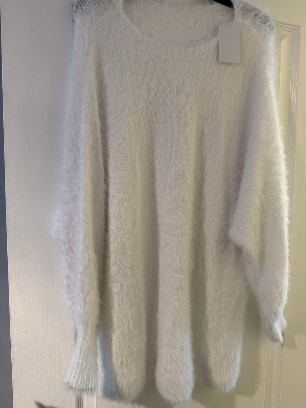 Soft White Fuzzy Knit Women's Sweater Dress